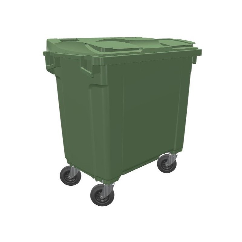 Contenedor de 800 L en Polietileno verde, cuatro ruedas