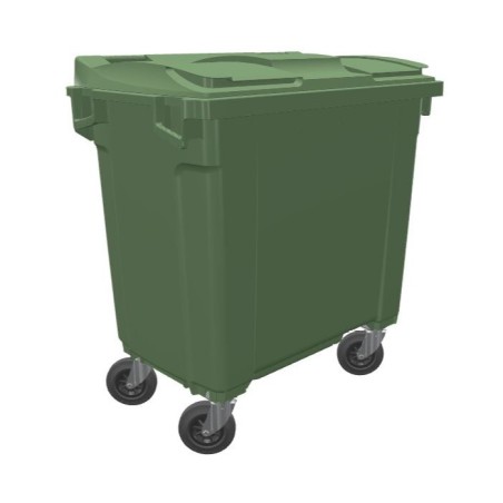 Contenedor de 800 L en Polietileno verde, cuatro ruedas
