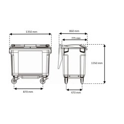 Contenedor de 800 L en Polietileno verde, cuatro ruedas