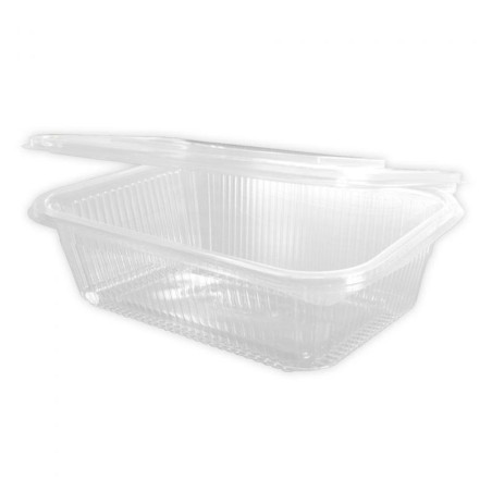 Tarrina rPET Rectangular c/tapa bisagra, transp. 1500 cc 147x210x60 mm (50 und)(4)
