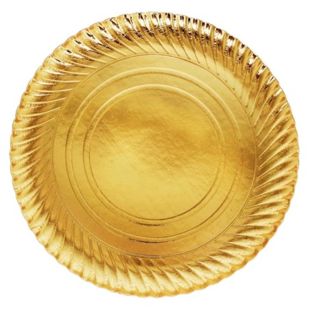 Plato cartón estriado 30 cm  ORO (100 und)