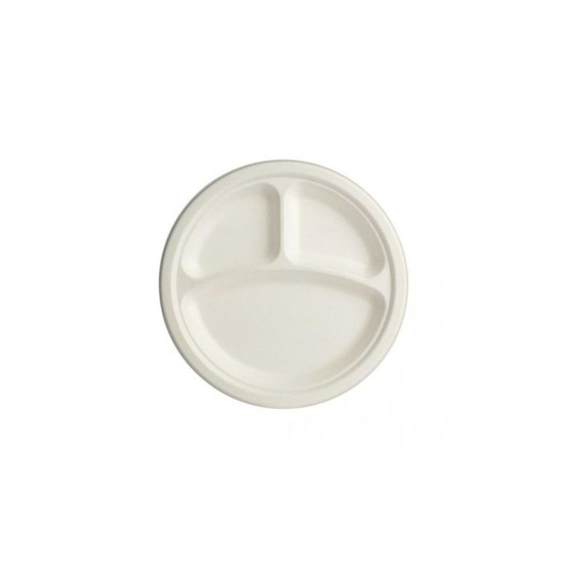 Plato Caña de Azúcar 26 cm 3 compartimientos (50 und)(10)