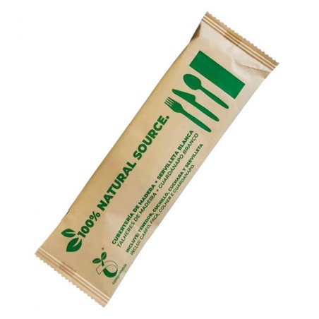 Set (cuchara, cuchillo, tenedor, servilleta) madera (500)
