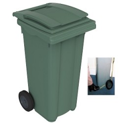 Contenedor plástico c/ruedas y pedal  120 L. Color verde