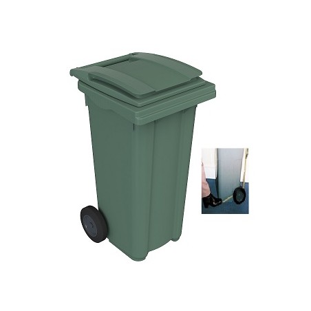 Contenedor plástico c/ruedas y pedal  120 L. Color verde