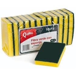 Estropajo fibra verde + esponja (12 und)