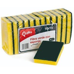 Estropajo fibra verde + esponja (12 und)