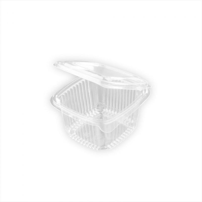 Tarrina rPET Rectangular c/tapa bisagra, transp. 375 cc 116x110x55 mm(50 und)(14)