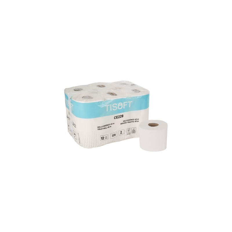 Pack 12 Tisoft  Higiénico Doméstico Rollos 2 Capas 40 mts Celulosa compacto (8)