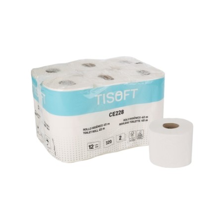 Pack 12 Tisoft  Higiénico Doméstico Rollos 2 Capas 40 mts Celulosa compacto (8)