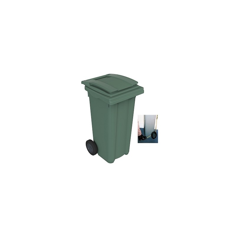 Contenedor plástico c/ruedas y pedal  120 L. Color verde