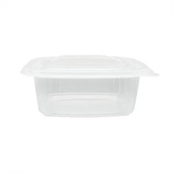 Tarrina PP c/tapa bisagra, transp. micro 500 cc (50 und)(12)