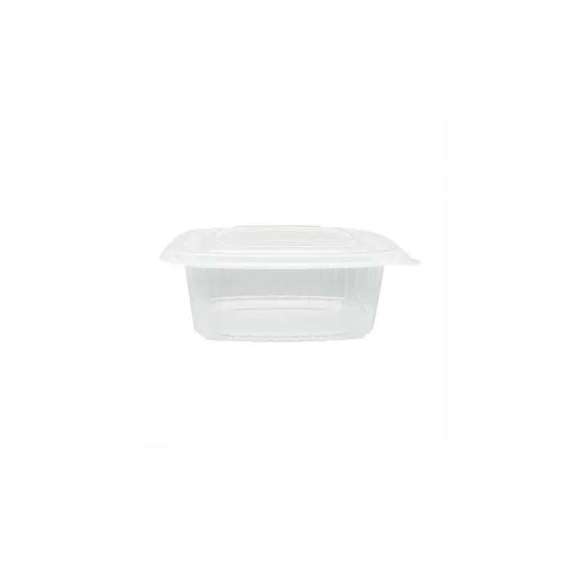 Tarrina PP c/tapa bisagra, transp. micro 500 cc (50 und)(12)