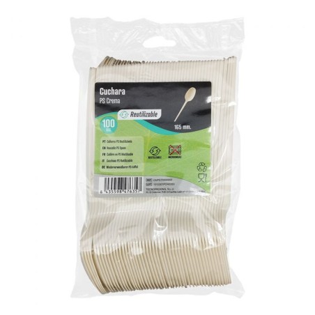 Cuchara  Reutilizable PS Crema (100 und)(20)