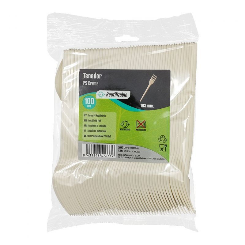 Tenedor Reutilizable PS Crema(100 und)(20)